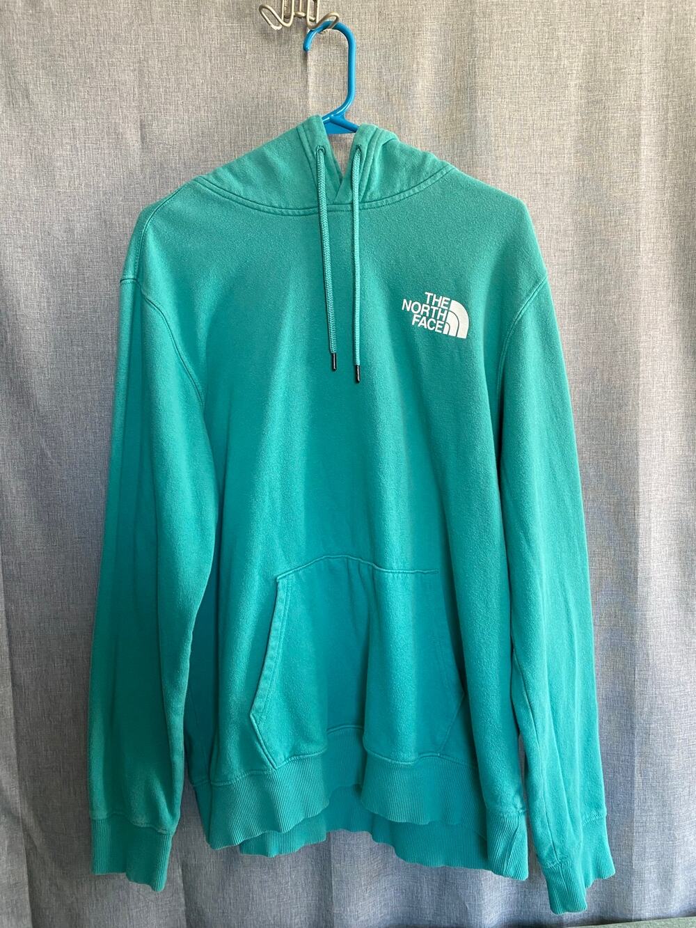 The North Face Mens Large Teal Blue Green Box Logo Hoodie Sweatshirt